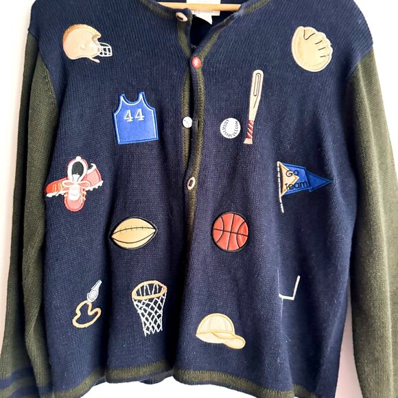 Christopher & Banks Vintage Football Theme Embroidered Cardigan L - Picture 3 of 8